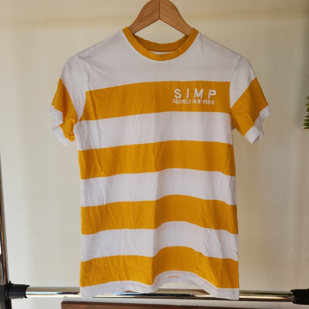 Y2K Inspired Yellow/White Stripped Graphic Tee "SIMP" Alternative Indie S